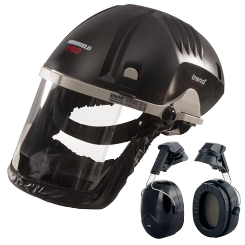 TREND Airshield Pro Respirator and Ear Defender Bundle, Powered Air Circulating Dust Protection with Clip-On Hearing Protection for Woodworking, Full Face Shield Design, AIR/PRO/D2 - style: Mask & Ear Defenders