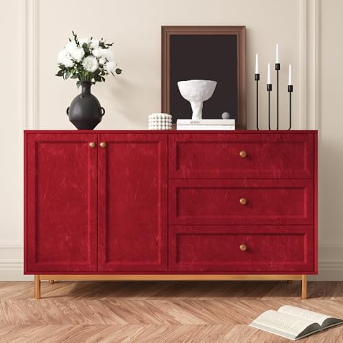 VEELIKE Ruby Red Crushed Velvet Drawer Liner for Dresser Jewelry Box Felt Liner 15.7''x118'' Self Adhesive Velvet Fabric Wallpaper Peel and Stick Red Contact Paper for Cabinets Art Crafts DIY Project - color: Ruby Red