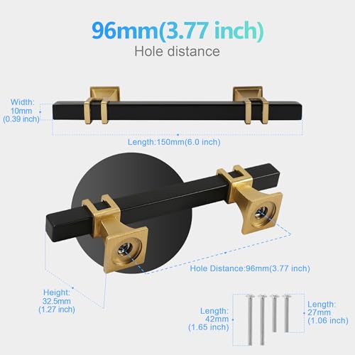 Cabinet Pulls Matte Black and Gold Cabinet Handles, 10 Pack 3-3/4 Inch Kitchen Door Cupboard Wardrobe Drawer Handles, Cabinet Hardware Bar Drawer Pulls, 96mm Hole Centers - color: Black and Gold, size: 3-3/4 inch Hole Centers Pull