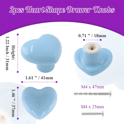 2pcs Ceramic Heart Blue Drawer Knobs, Cute Cabinet Pulls for Kids - color: Blue + Heart Shape, size: 2 Pack