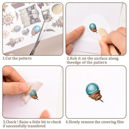 WANDIC 16 Sheets Rub On Transfer Stickers Set, 4 Styles Brown Themed Retro Vintage Pattern Self Adhesive Stickers Furniture Decals for Scrapbook Journal - style: Renaissance Theme
