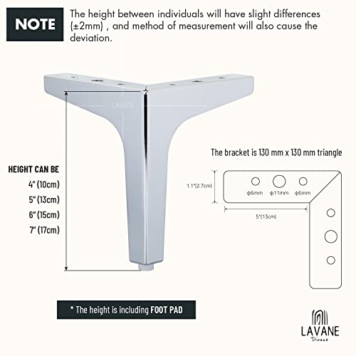 La Vane 6 Inch Diamond Triangle Metal Furniture Legs 4PCS- Heavy Duty Iron - color: Chrome, size: 6" / 15cm