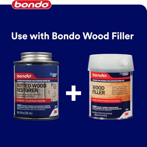 Bondo Rotted Wood Restorer, 8 fl oz., Penetrates into Spongy, Dry-rotted Wood Fibers Creating a Solid Surface, Dries clear and tack free, Water Resistant, Stainable and paintable (20131)