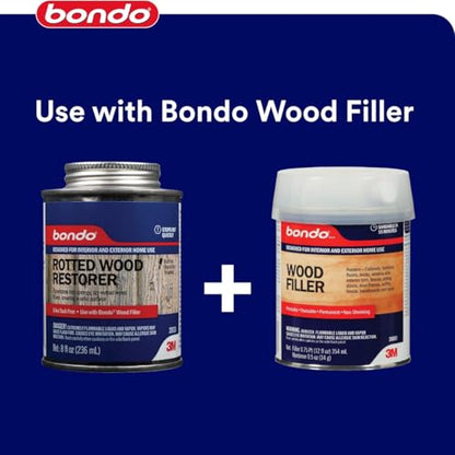 Bondo Rotted Wood Restorer, 8 fl oz., Penetrates into Spongy, Dry-rotted Wood Fibers Creating a Solid Surface, Dries clear and tack free, Water Resistant, Stainable and paintable (20131)