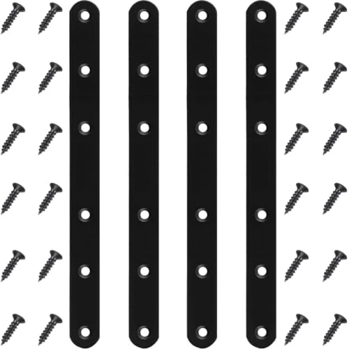 4 Pcs Black Flat Bracket 8 Inch Stainless Steel Straight Braces, Mending Plates Repair Fixing Brackets Heavy Duty Straight Repair Joining Plates with Screws - size: Black 4 PCS-8 inch