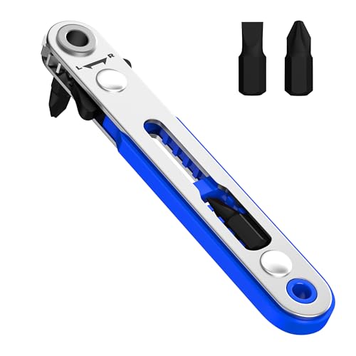 Bates- Mini Ratchet Wrench, 1/4" Magnetic 90 Degree Screwdriver, Blue, Low Profile Right Angle Screwdriver for Tight Spaces - color: Blue, size: 1 pcs