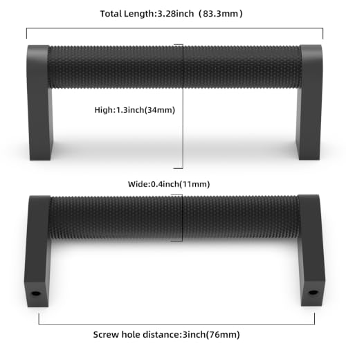 30 Pack Matte Black Cabinet Pulls knurled 3 Inch Hole Centers Kitchen Cabinet Handles Black Drawer Pulls Dresser Handles - color: Matte Black, size: 3'' Hole Center(76mm)