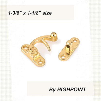Highpoint Hook Latch Small Polished Brass Plated 1-Piece with Screws - size: 1-3/8" tall and 1-1/8" wide Polished Brass