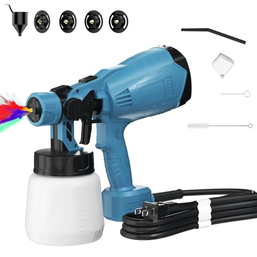 1000W HVLP Paint Sprayer High-Efficiency Electric Spray Gun with 4 Nozzles,Variable Patterns & Adjustable Flow, Detachable Container,Easy to Clean for Home Furniture, Cabinets, Fence, Walls - color: Blue