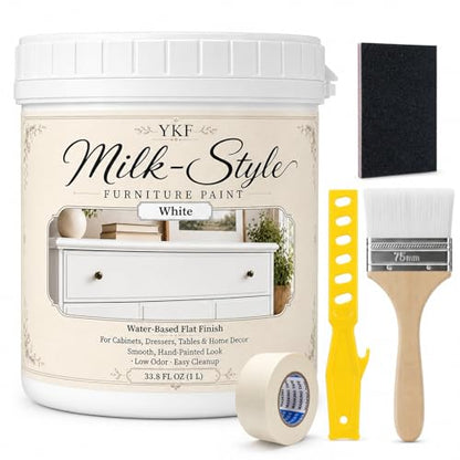 YKF Polyurethane Milk-Style Furniture Paint, White, 33.6 fl oz