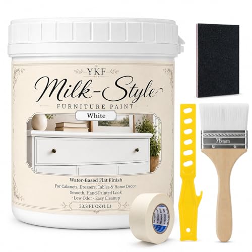 YKF Milk-Style Furniture Paint Kit, White Flat Finish, 33.8 fl oz