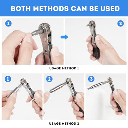 Right Angle Screwdriver,42 PCS 1/4 Mini Ratchet Set,90 Degree Offset Ratcheting Wrench,Hex/Torx/Slotted/Phillips Magnetic Bits,Stocking Stuffers for Men&Women