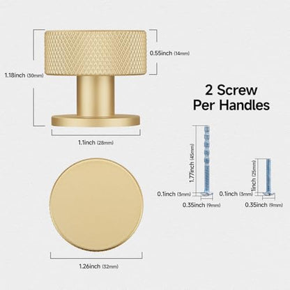 Gold Knurled Cabinet Knobs，1-1/4 Inch Drawer Pulls，6 Pack - color: Gold