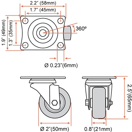 FactorDuty 24 Pack 2" Swivel Caster with Brake Wheels Hard Rubber Base w/Top Plate & Bearing (2" combo-24 pcs) - size: 2" combo, 24 pcs