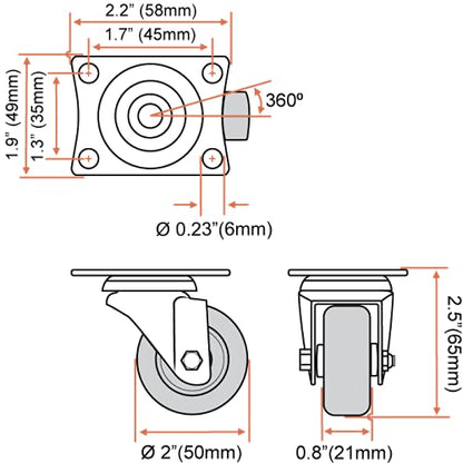 FactorDuty 24 Pack 2" Swivel Caster with Brake Wheels Hard Rubber Base w/Top Plate & Bearing (2" combo-24 pcs) - size: 2" combo, 24 pcs