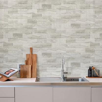 Vamos Tile 100-Pack Peel and Stick Backsplash Tile,3''x6'' PVC Subway Tile - color: Beige & Grey Slate