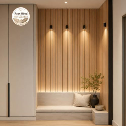 Peel and Stick PVC Slat Wall Panel, 3D Faux Oak, 15.8" x 236" - color: Oak, size: 15.8" x 236"
