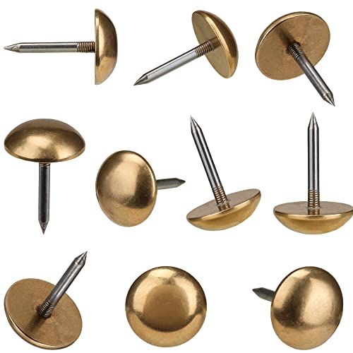 Retro Solid Pure Brass Tacks as Antique Upholstery Nails for Furniture, Decorative Push Pins for Wood,Carpet Tacks,Hardware Nails,Cap Nails,Thumb Tacks,Brass Fasteners(7/10",18mm Gold Color,10 Pcs) - color: Gold Brass, size: 7/10”
