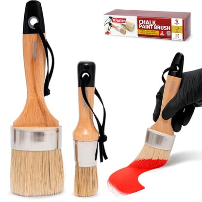 XFasten Chalk Paint Brushes for Furniture Painting 2-Pack – 2.5 Inch Oval and 1 Inch Round Shedding-Resistant Natural Bristle Wax Brushes for Waxing Furniture, Stencil, Chalk, Wax, and Milk Paint - size: 2-Pack
