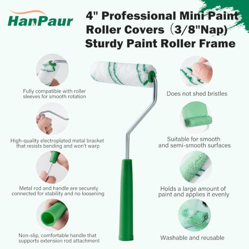 4 Inch Microfiber Paint Roller Kit, 42 Piece, 3/8" Nap - size: 4 Inch Microfiber Paint Roller Kit, 42 Pack