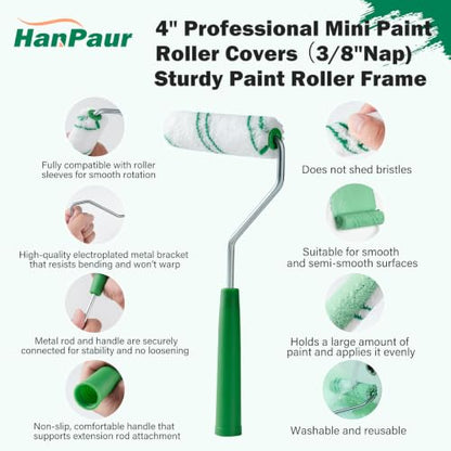 4 Inch Microfiber Paint Roller Kit, 42 Piece, 3/8" Nap - size: 4 Inch Microfiber Paint Roller Kit, 42 Pack