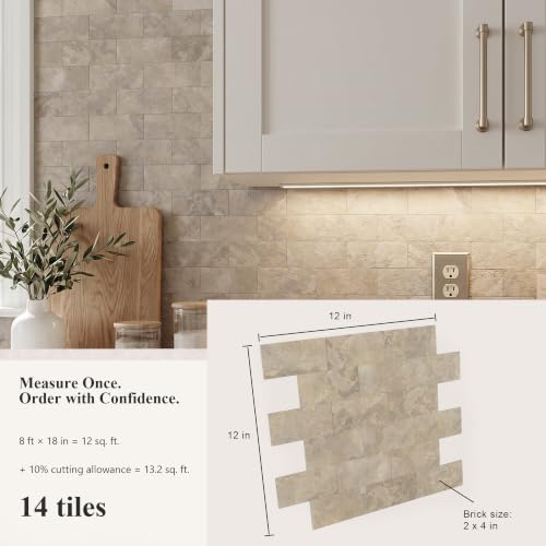 2026 New Upgrade Peel and Stick Backsplash Tile, Peel and Stick 11.34" X 11.57" Wall Tile for Kitchen, Bathroom, Fireplace, Laundry (Beige Ecru, 10 Packs) - color: Beige Ecru