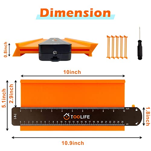 TOOLIFE Contour Gauge,Christmas Gifts for Men Dad Husband,Woodworking Tools for Flooring Carpentry, Stocking Stuffers for Him, Anniversary Birthday ideas, Shape Duplicator Cool Gadgets(10Inch) - style: 10 INCH