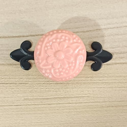 HUAMULAN Ceramic Knobs Cabinet Pulls with Black Base Backplate 10 Pack - color: Pink Knob + Black Base