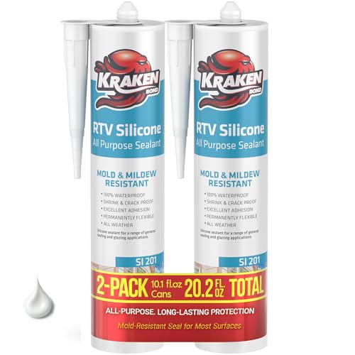 Kraken Bond RTV Silicone Sealant White (2 x 10.1 fl.oz.)%100 Waterproof Silicone Caulk Kitchen and Bathroom, All Purpose, Window Caulking Sealant Outdoor, RV, 2 Pack - color: White, size: 2 Pack