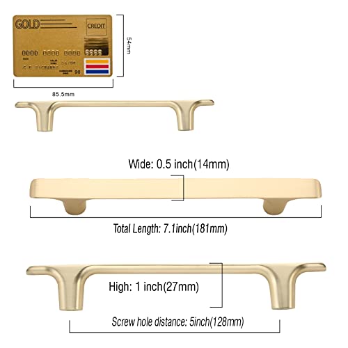 Amerdeco 10 Pack Brushed Gold Cabinet Pulls, 5 Inch(128MM) Hole Centers, Zinc Alloy & Brass, Kitchen Cabinet Handles, Cupboard Handles, Drawer Pulls, ZH0028 - color: Brushed Brass, size: 5"/128MM, style: 10 Pack