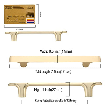 Amerdeco 10 Pack Brushed Gold Cabinet Pulls, 5 Inch(128MM) Hole Centers, Zinc Alloy & Brass, Kitchen Cabinet Handles, Cupboard Handles, Drawer Pulls, ZH0028 - color: Brushed Brass, size: 5"/128MM, style: 10 Pack