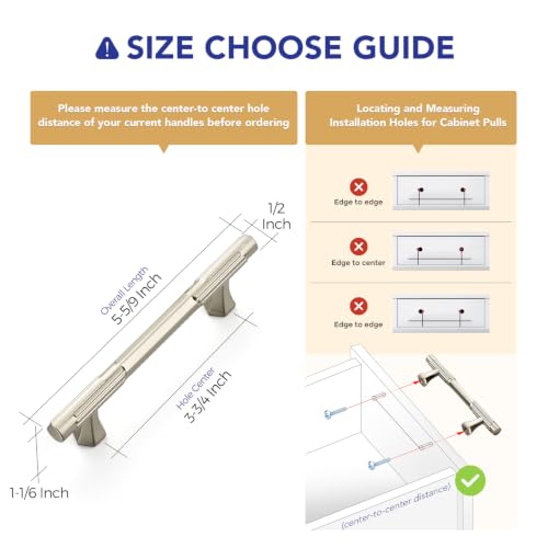 Ravinte Solid Brushed Nickel Cabinet Pulls,3-3/4 in Hole Handles,2 Pack - color: Brushed Nickel, size: 3-3/4 inches Hole Center