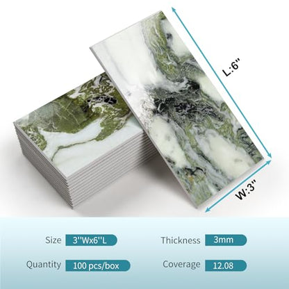 Vamos Tile 100-Pack Peel and Stick Backsplash Tile,3" x 6" Subway Tile - color: Ice Green