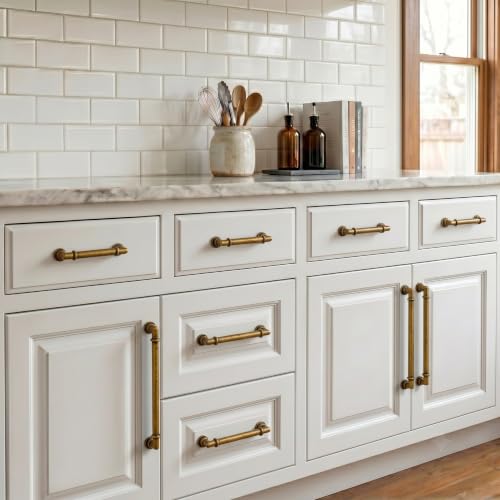 10 Pack Antique Brass Cabinet Pulls 4 Inch(102mm) Kitchen Cupboard Handles Solid Heavy Duty Zinc Alloy Drawer Pulls - color: Antique Brass, size: 4" Hole Center