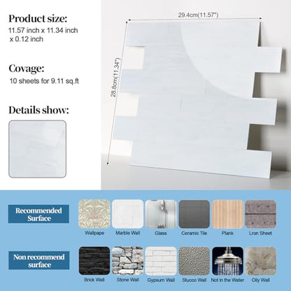 2026 New Upgrade Peel and Stick Backsplash Tile, Peel and Stick 11.34" X 11.57" Wall Tile for Kitchen, Bathroom, Fireplace, Laundry (Polished Marble White Blue, 5 Packs) - color: Polished Marble White Blue
