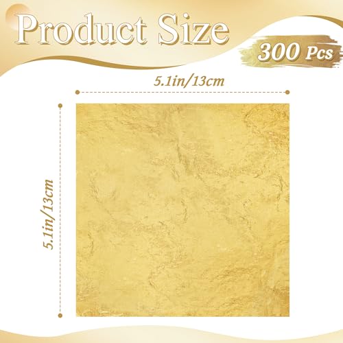 400Pcs Gold Leaf Sheets, 5.1"x5.1" Imitation Transfer Gold Leaf Sheets for Art, No Edible Glitter Gold Flakes Foil Paper Sheets for Nail Painting Jewelry Furniture Renovation & Gilding DIY Crafts
