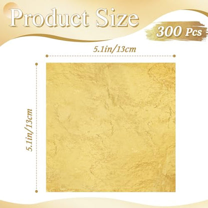 400Pcs Gold Leaf Sheets, 5.1"x5.1" Imitation Transfer Gold Leaf Sheets for Art, No Edible Glitter Gold Flakes Foil Paper Sheets for Nail Painting Jewelry Furniture Renovation & Gilding DIY Crafts