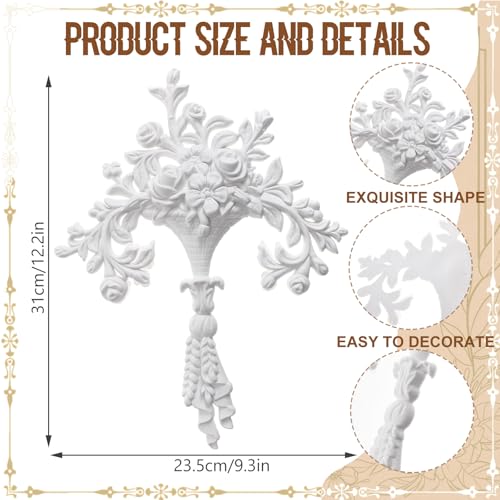 2 PCS Baroque Style Flower Carved Onlay Applique White PVC Appliques for Furniture Decorative 3D Symmetrical Furniture Decorative for Cabinets Dressers Mirrors DIY Home(Cute) - style: Cute