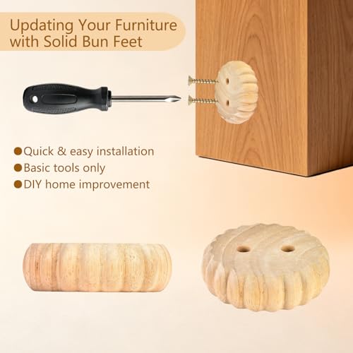 Furniture Legs 1 Inch Unfinished Wood Bun Feet Screw in - size: 1 Inch