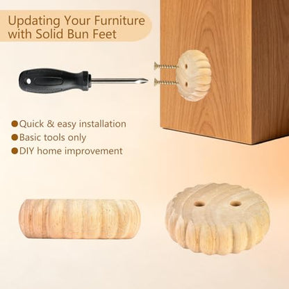 Furniture Legs 1 Inch Unfinished Wood Bun Feet Screw in - size: 1 Inch