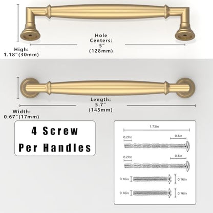 10 Pack Champagne Bronze Cabinet Pulls 5 Inch(128mm) Kitchen Cabinet Handles Solid Zinc Alloy Cabinet Hardware Drawer Pulls - color: Champagne Bronze, size: 5" Hole Center