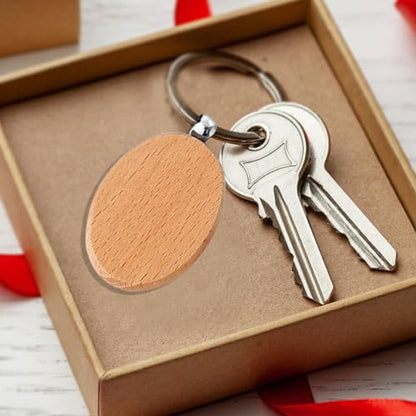 Blank Wood Keychains - Beech Wood DIY Craft Blanks for Engraving | 50 Pack