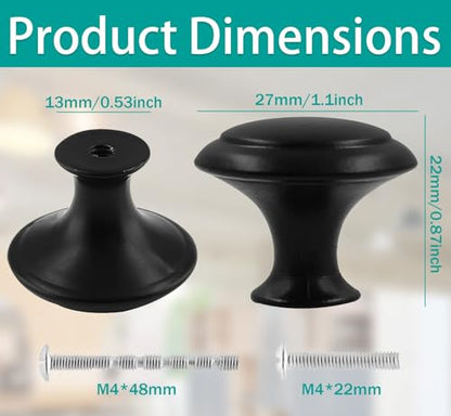1Inch Matte Black Round Cabinet Knobs, 20Pcs