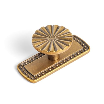 Goo-Ki 1.5'(38mm) Dia Antique Brass Cabinet Knob with Gilded Beaded Border Backplate, Zinc Alloy Flower Design Drawer Knobs,Retro Style,6 Pack - color: Antique Brass, size: 1.5'' Dia Knob With Beaded Backplate