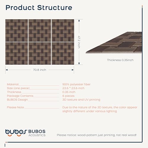BUBOS 6 Pack Faux Wood Wall Panel,23.6"x23.6" Peel and Stick Acousitc Panel - color: GrainLoom Red Oak