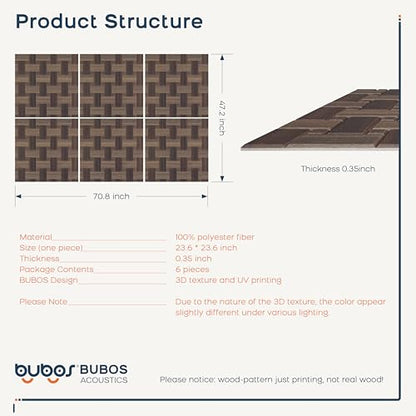 BUBOS 6 Pack Faux Wood Wall Panel,23.6"x23.6" Peel and Stick Acousitc Panel - color: GrainLoom Red Oak