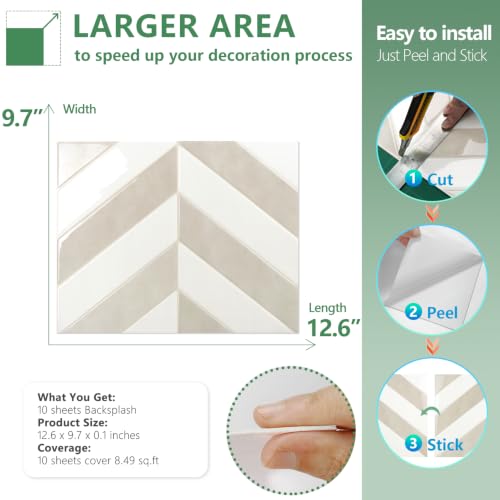 STICKGOO Herringbone Peel and Stick Backsplash, White & Beige, 10 Sheets - color: White & Beige, size: Pack of 10