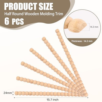 Wood Bobbin Trim Molding Beaded Wood Trim 15.7 Inch Long - size: 24mm