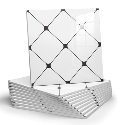 Chejiaye Peel and Stick Backsplash Tiles 10-Pack - White Geometric Self-Adhesive PVC Wall Panels, Waterproof Kitchen Backsplash Stick on Tile for Kitchen,Bathroom, Laundry Room Walls (11.8"x11.8") - color: White Geometry, size: 11.8" x 11.8" x 10Pack