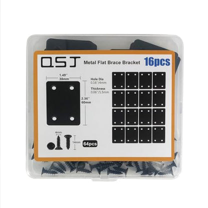 QSJ 16 Pack Stainless Steel Flat Mending Plate 2.36x1.49'', Thickness 1.5mm Straight Stainless Steel Brace Bracket, Fixing Joining Plate for Wood Furniture Fastening & Fixing - size: Black, 2.36x1.49''